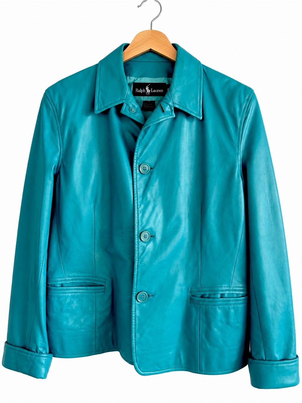 VINTAGE RALPH LAUREN Made in USA Teal Leather Jacket Size 8